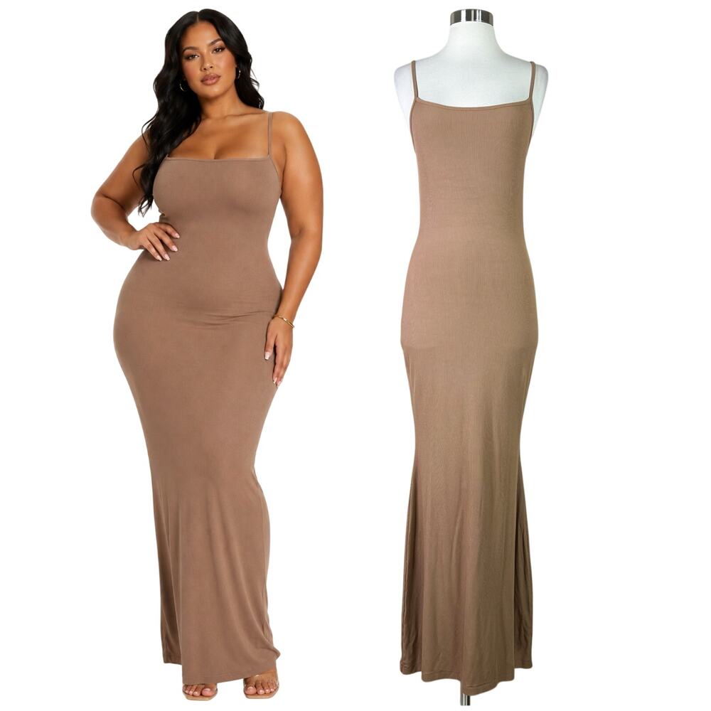 SKIMS | Soft Lounge Taupe Brown Long Ribbed Bodycon Slip Maxi Dress XL